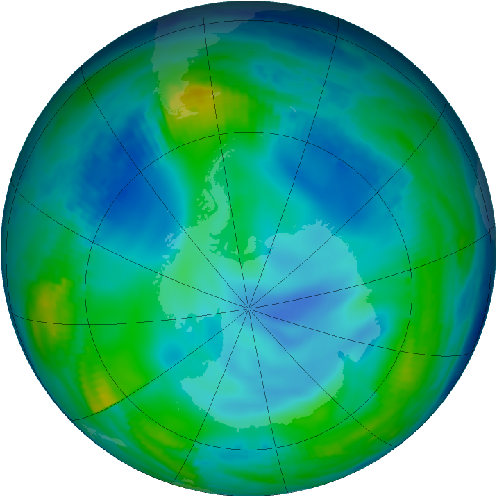 Antarctic ozone map for 25 June 1997